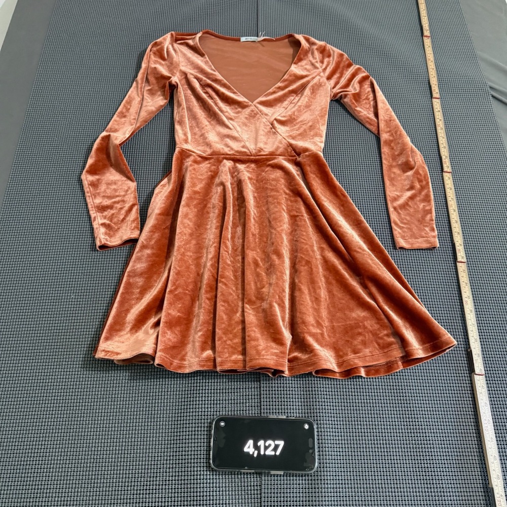 Kimchi Blue Women XS Rust Orange Velvet Long Sleeve Skater Mini Dress